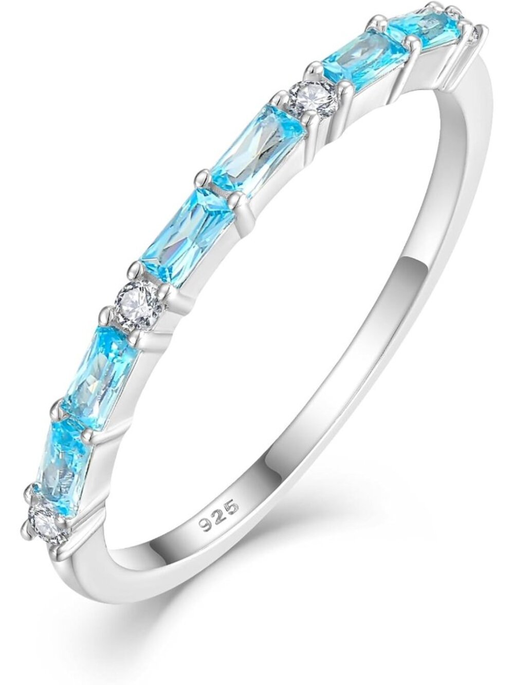 925 Sterling Silver Half Eternity Ring for Women - Baguette Cut Birthstone